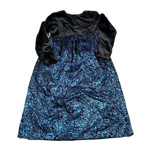 Hanna Andersson Black Teal Velvet Brocade Party Dress 140/10 Elegant Formal
